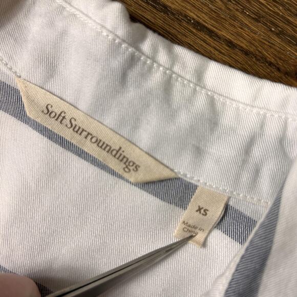 Soft Surroundings Shirt Womens XS Striped Asymmetrical V Neck Tunic Roll Tab - Picture 5 of 10